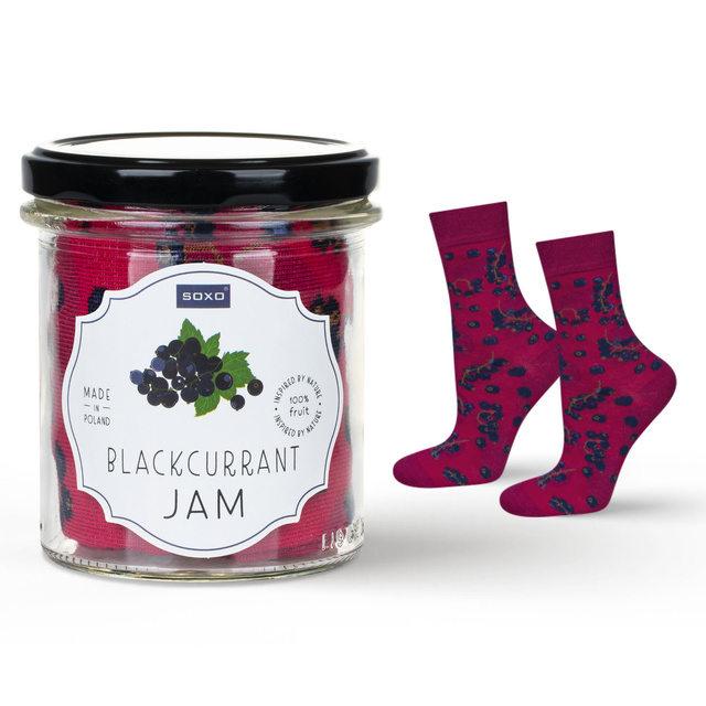Women's SOXO GOOD STUFF socks with blackcurrant jam in a jar