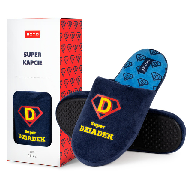 Herrenpantoffeln mit der Aufschrift super Großvater in einer Geschenkbox SOXO