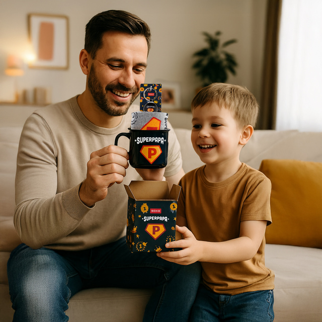 Set of men's socks Super Papa in a cup with a keychain