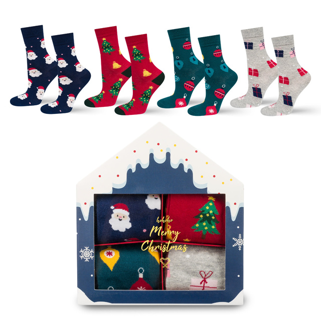 Set of 4x Soxo women's socks | Christmas cottage | Gift for Her | Christmas | colorful cheerful socks