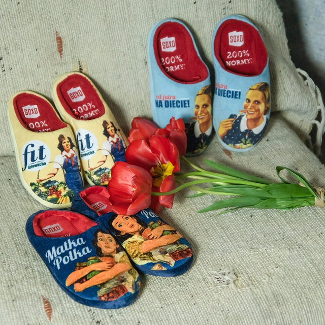 Bunte Damen Hausschuhe SOXO mit polnischen Untertiteln und harte Sohle TPR