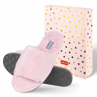 SOXO Frauen weiche rosa Hausschuhe in Geschenkbox mit Aufklebern