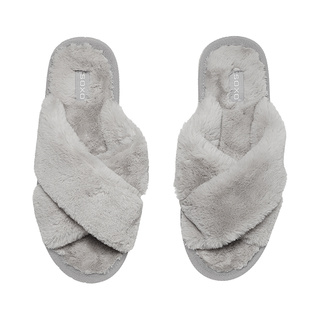 Women's slippers SOXO fur gray with a hard TPR sole, packed in a gift box