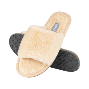 Women's slippers SOXO fur with a hard TPR sole