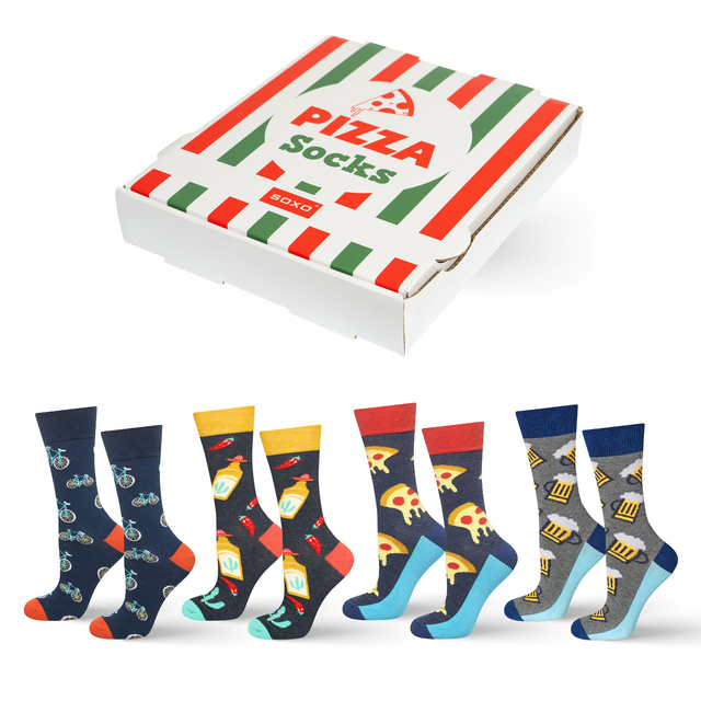 Set of 4x SOXO GOOD STUFF men's socks in a pizza box