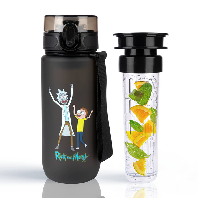 Water bottle 0.6L black | durable and practical | Rick and Morty