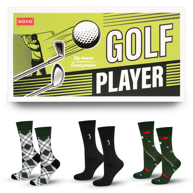 3 Paar von lustigen Socken mit Golfmotiv in einzigartiger Verpackung |  Herrensocken | SOXO