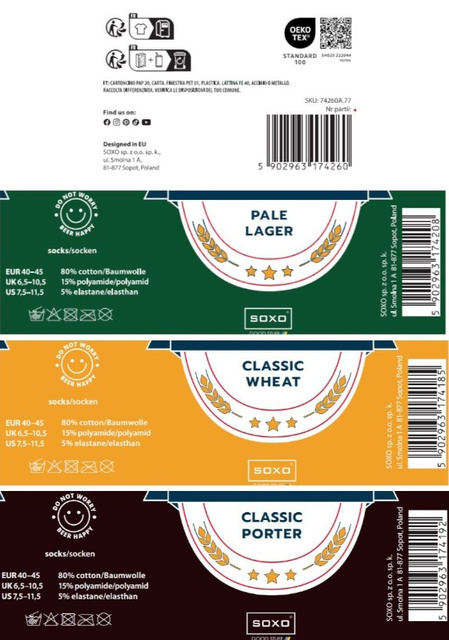 Set of 3x Colorful SOXO GOOD STUFF men's socks funny beer with inscriptions in a can for a gift