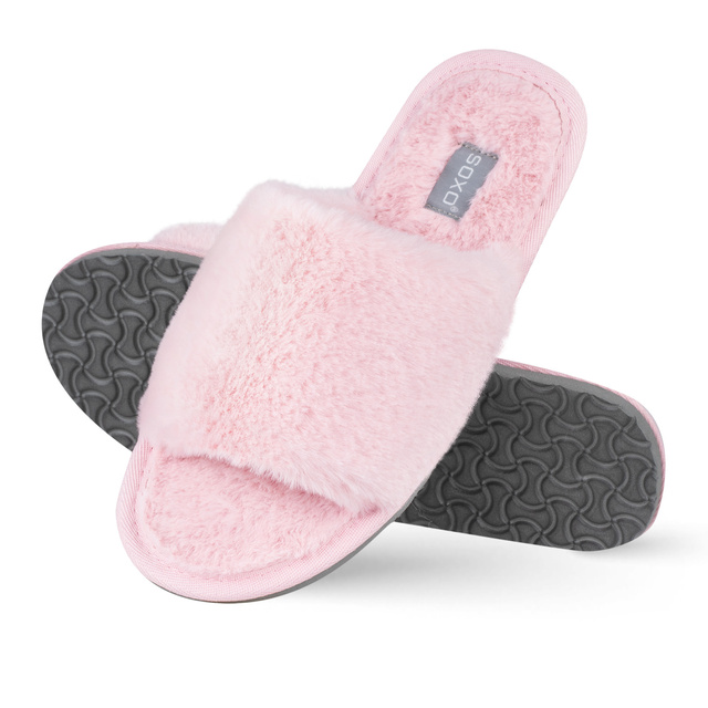 Women's slippers SOXO fur with a hard TPR sole