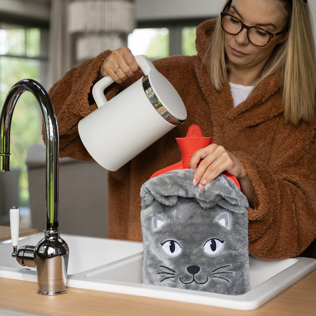 Wärmflasche mit Katzen-Bezug 3,5 L