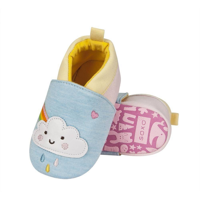 Blue SOXO baby slippers with sun and cloud