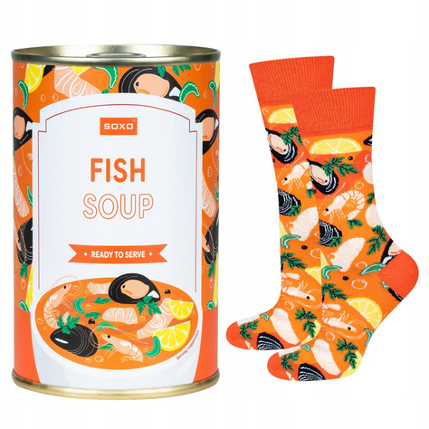 Kolorowe Męskie | Damskie Skarpetki SOXO GOOD STUFF zabawne bawełniane fish soup w puszce prezent Unisex