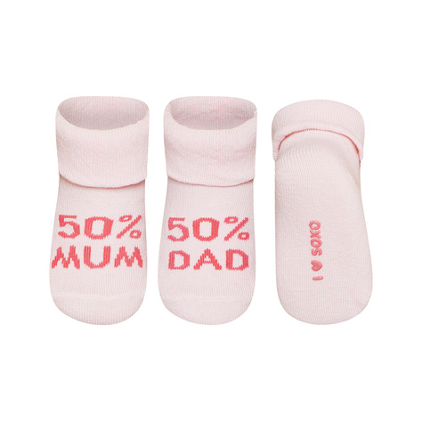 Pink SOXO baby socks with gift inscriptions