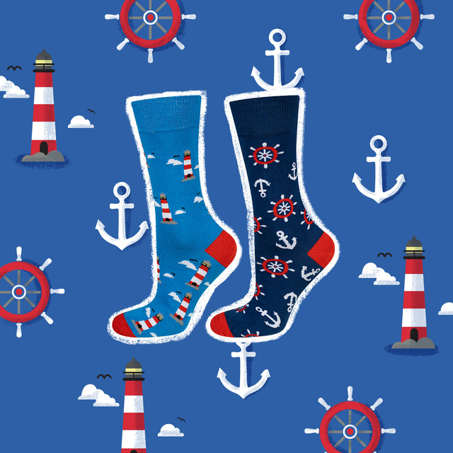 1 Paar von lustige Socken mit Leuchtturmmotiv | Herrensocken | SOXO