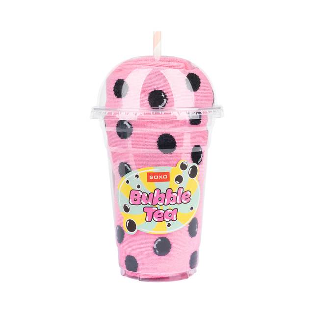 2 Paar von lustigen Socken mit Bubble Tea Motiv in einzigartiger Verpackung | Damen-/Herrensocken | SOXO
