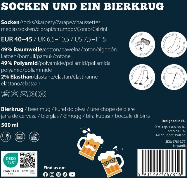 Set 2x Herren SOXO Socken | Marihuana in einem Glas | Helles Lagerbier in einer Dose