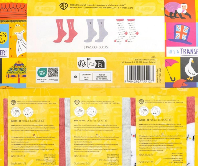 3 Paar von lustigen Socken mit Serie Friendsmotiv | Damensocken | SOXO