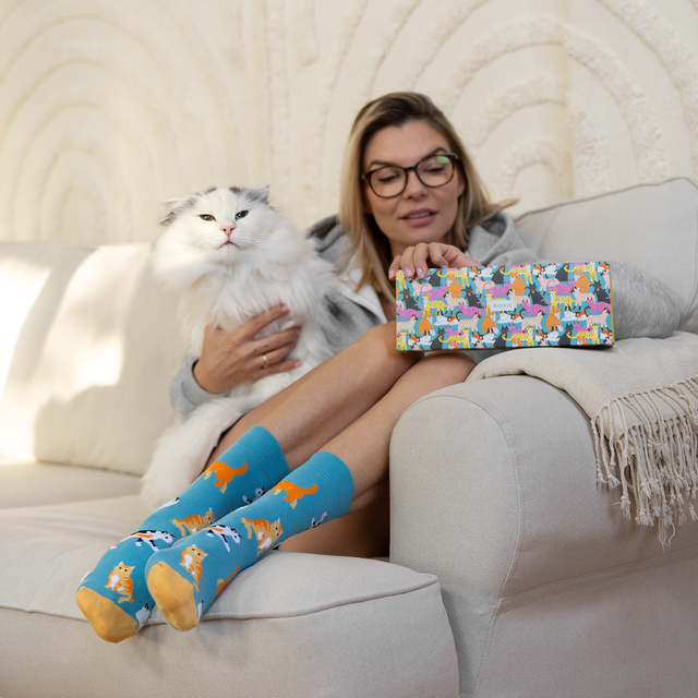 3 Paare von lustigen Socken mit Katzenmotiv in einzigartiger Verpackung | Damensocken | SOXO