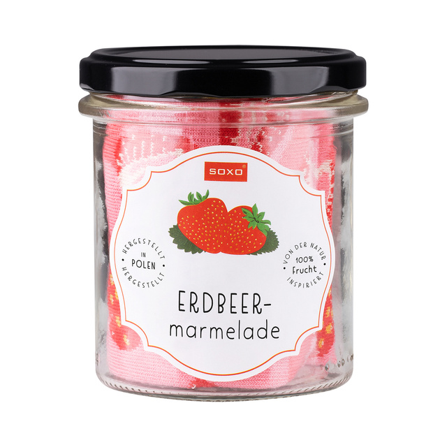SOXO GOOD STUFF rote Damensocken lustige Erdbeermarmelade im Glas