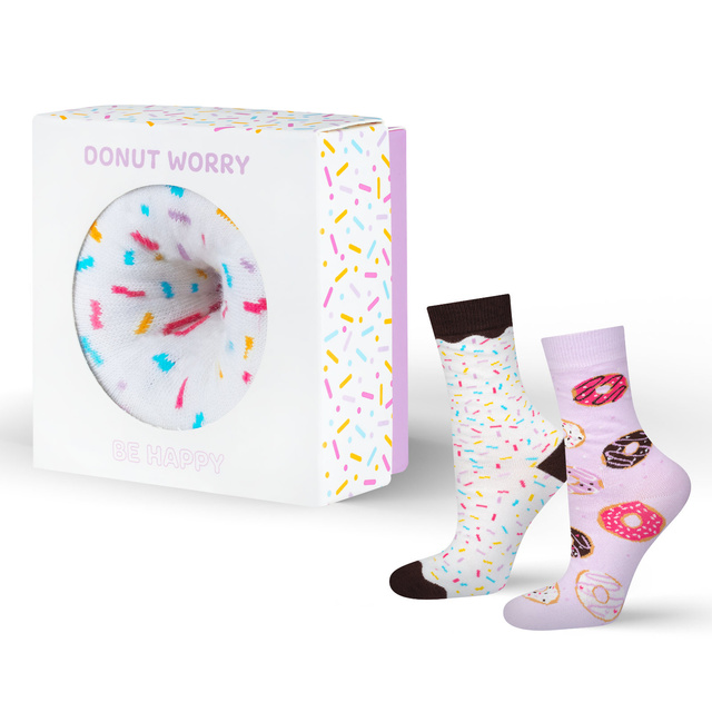 1 Paar von lustigen Socken mit Donutmotiv in einzigartiger Verpackung | Damensocken | SOXO