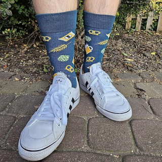 Men's colorful SOXO GOOD STUFF socks funny classic wheat beer roasted in a can with polish inscriptions