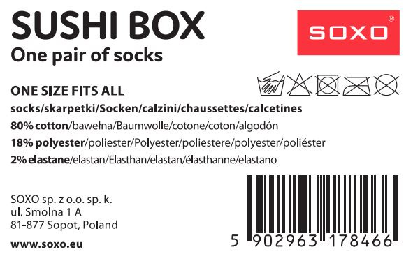 Socks for men and women SOXO green sushi in a box