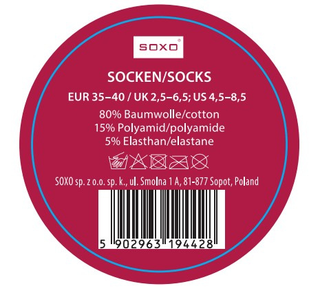 Women's pink SOXO GOOD STUFF socks with raspberry jam in a jar