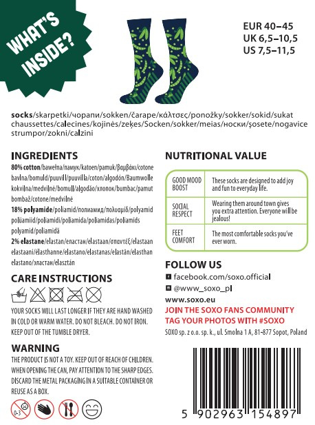 Men's colorful SOXO GOOD STUFF socks canned peas Gift