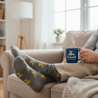 Men's colorful SOXO GOOD STUFF socks, cotton with Polish inscriptions for Grandpa