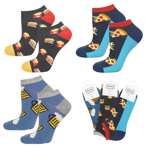 Set 3x Bunte Herren Sneaker Socken SOXO GOOD STUFF Baumwollen Pizza