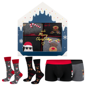 Soxo Geschenkset für Herren | 2x Weihnachtssocken | 2x Weihnachts-Boxershorts | Geschenk für den Weihnachtsmann | für ihn | Spaß-Set