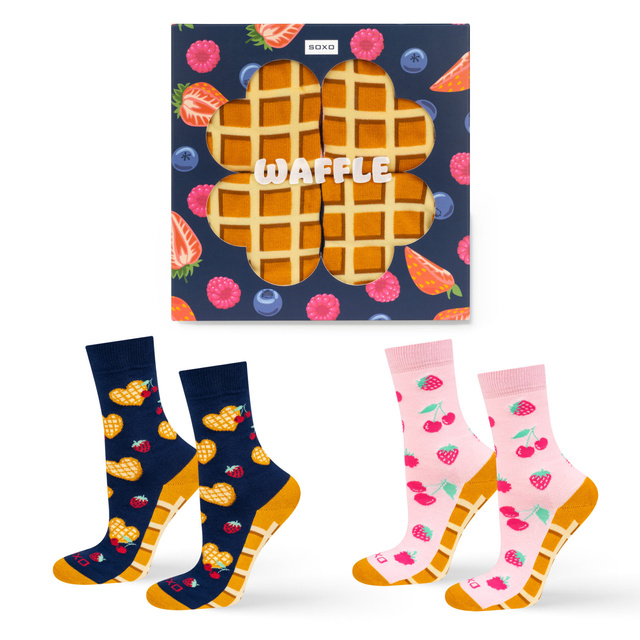 2 Paar von lustigen Socken mit Waffelnmotiv in einzigartiger Verpackung | Damensocken | SOXO