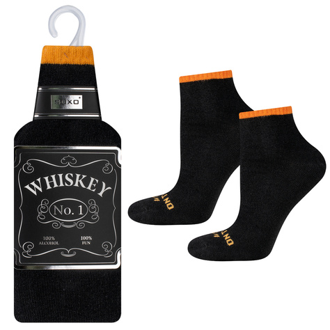 Bunte Herrensocken SOXO mit lustigem Geschenk Whiskey