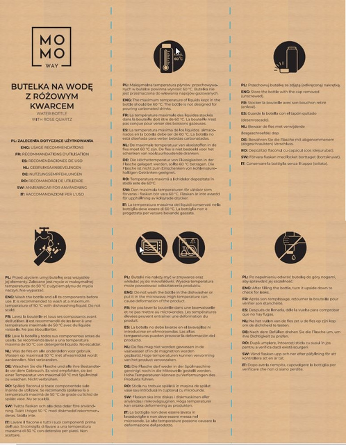 Butelka Szklana z Różowym Kwarcem 450 ml