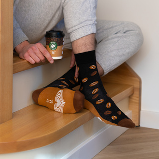 Soxo women's men's socks coffee in a cup