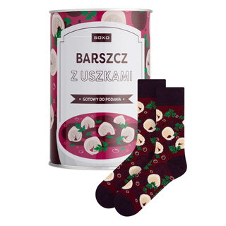 Bunte Herrensocken SOXO GOOD STUFF roter Borschtsch im der Dose