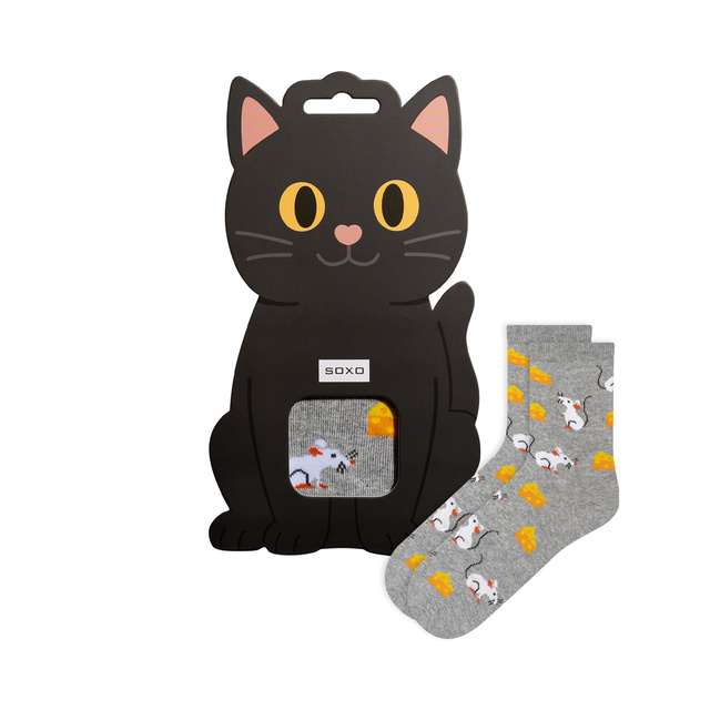 Kindersocken mit schwarzer Katze und Mäuse-Motiv