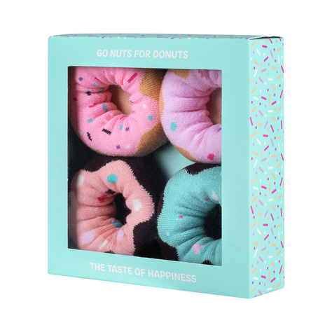 Set mit 2x SOXO Damen Lange Socken Donuts in einer bunten Box, perfekt zum Verschenken