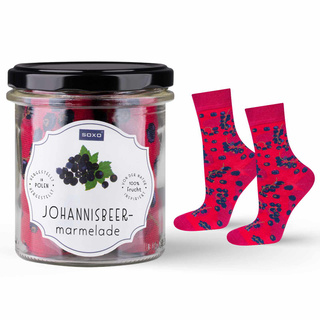 1 Paar von lustigen Socken mit Johannisbeer marmelademotiv im eine Glas | Damensocken | SOXO