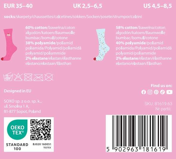 SOXO cupcake pink women's socks in a pack - 2 Pairs