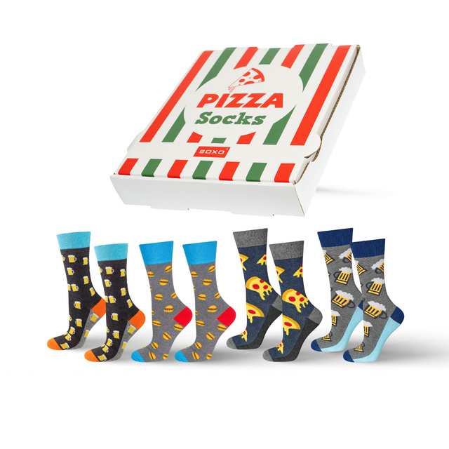 Set of 4x SOXO GOOD STUFF men's socks in a pizza box