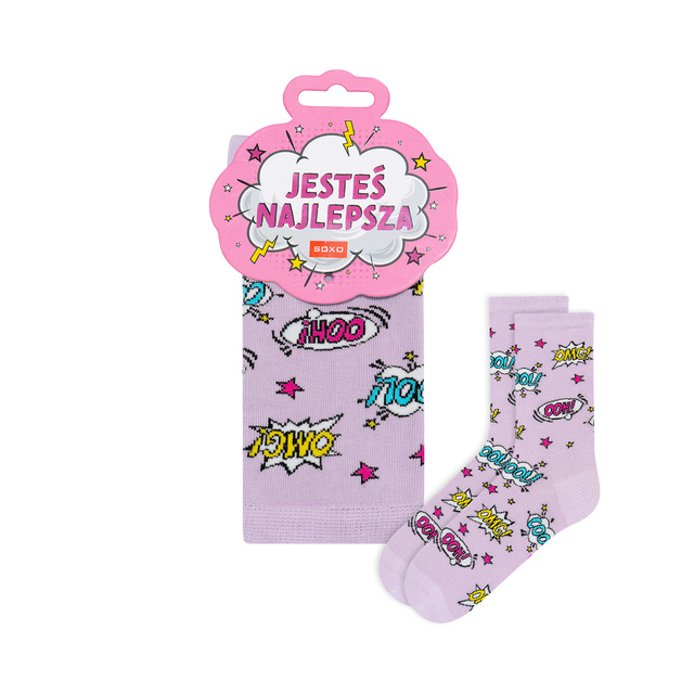 Pink SOXO women's socks with Polish inscriptions funny gift