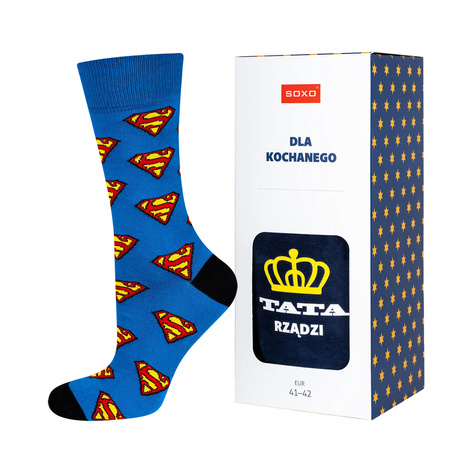 Set of 1x Colorful SOXO Superman socks and 1x Men's slippers