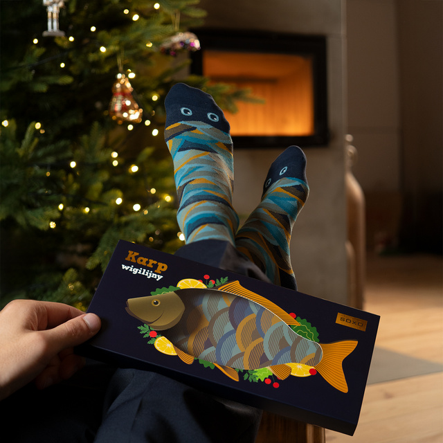 SOXO men's socks Christmas carp