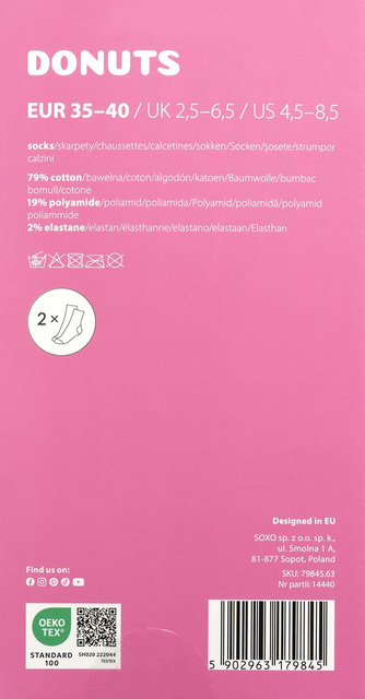 2 Paar von lustigen Socken mit Donutmotiv in einzigartiger Verpackung | Damensocken | SOXO