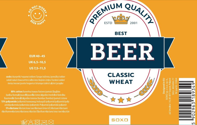 Men's colorful SOXO GOOD STUFF socks funny classic wheat beer roasted in a can with polish inscriptions