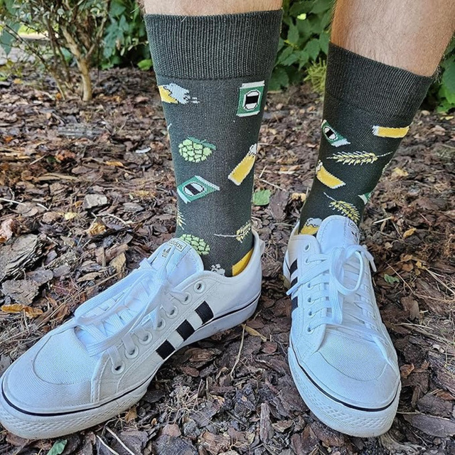 Men's colorful SOXO GOOD STUFF socks funny pale lager beer roasted in a can with polish inscriptions