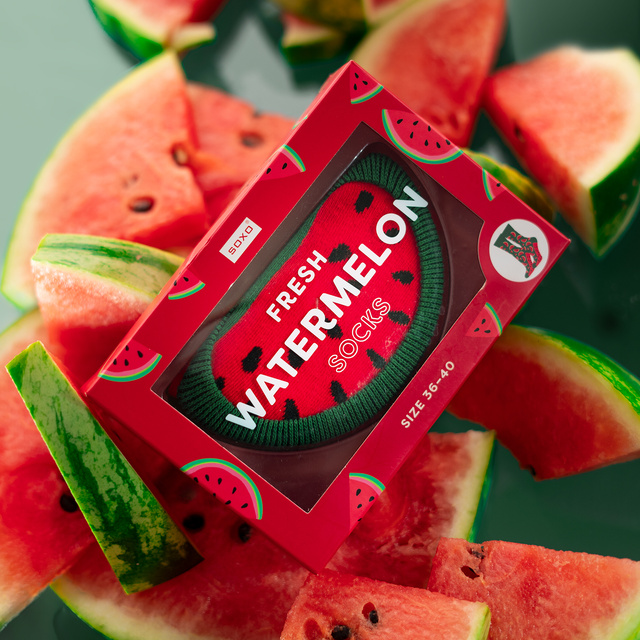 1 Paar von lustigen Socken mit Wassermelonemotiv in einzigartiger Verpackung | Damensocken | SOXO
