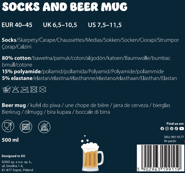 Set of men's socks SOXO in a beer mug with pads
