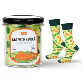 Bunte SOXO GOOD STUFF Herrensocken Karotte und Erbsen im lustigen Baumwollglas